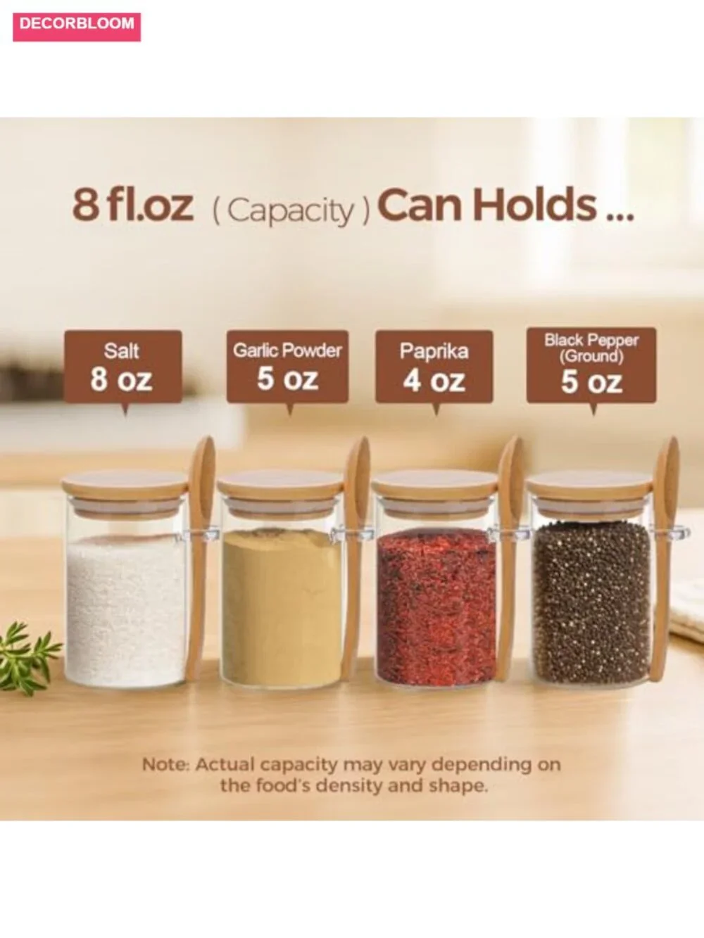 12 Pcs 8oz Glass Spice Jars with Bamboo Lids & Spoons, Airtight Storage for